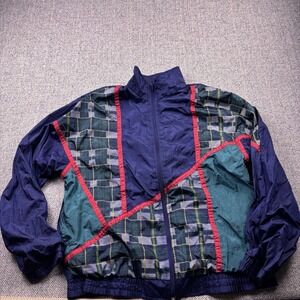 Vtg 90s Sports Accent Plaid Color Block Windbreaker Jacket Womens Small